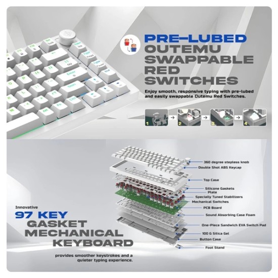 Cosmic Byte CB-GK-42 Phantom TKL Gasket Mechanical Wired Swappable Keyboard with PreLubed Switches